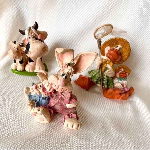 Li'l Luvables Russ Kelly Cow Bunny Duck Farm Animal Collectible Figurines Set 3 - Picture 1 of 10